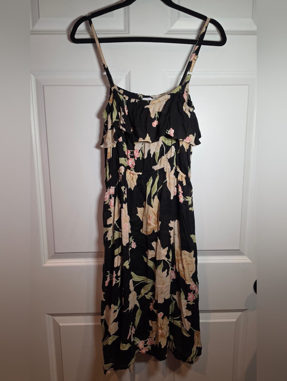 Raya Sun Black Floral Spaghetti Strap Summer Dress Cotton Blend Semi Sheer XL